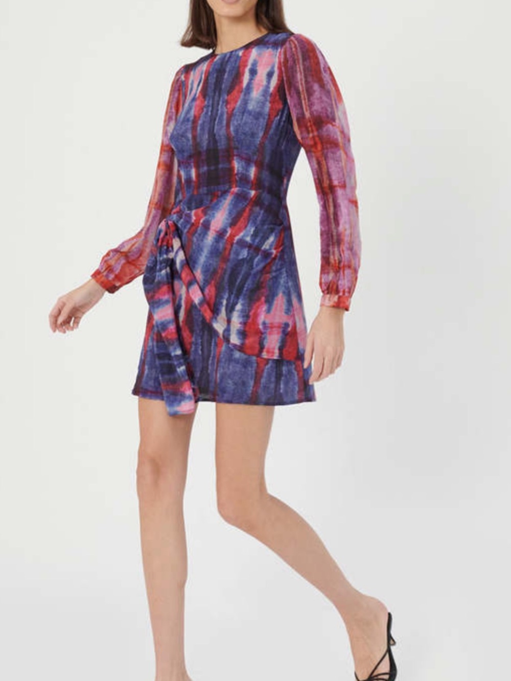 Chufy Isle Mini Side Tie Draped Tie Dye Printed Colorful Dress in Klaus Blue M